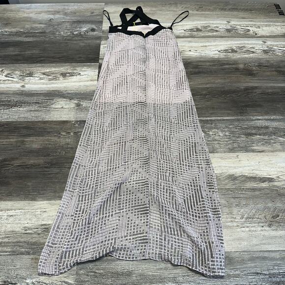 BCBGeneration Purple Plaid Black XS Cross Back Sheer Lined Cutout Maxi Dress NEW - Picture 4 of 8